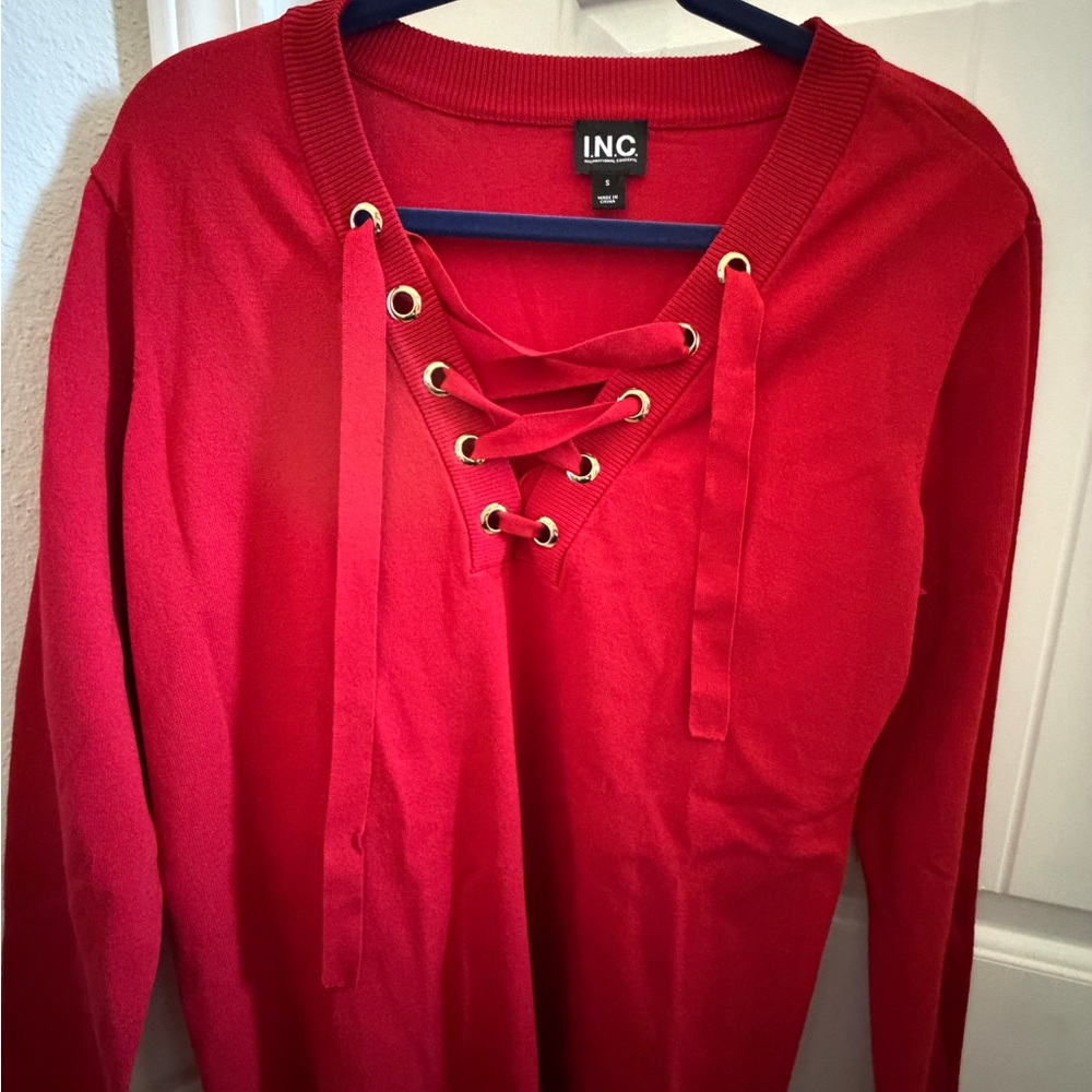 INC International Concepts Women's Scarlet Lace-Up Long Sleeve Top